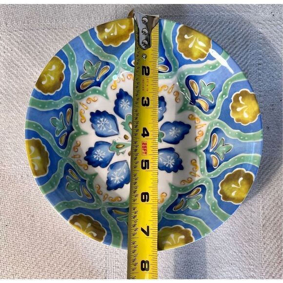 4 LAURIE GATES MOROCCAN BOHO MELAMINE CEREAL SOUP BOWL BLUE YELLOW GREEN 8.75 - Picture 11 of 11
